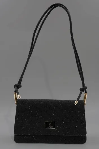 Stylish Women&#39;s Bag with Emblem, Glittery Black