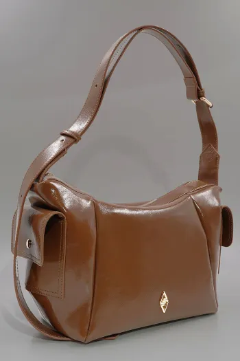 Shoulder Bag with Pocket Detail, Tan