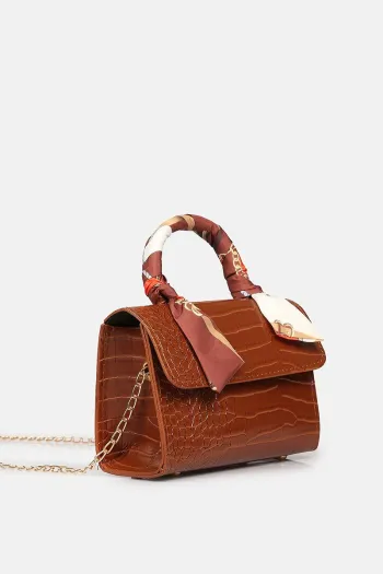 Crocodile Patterned Scarf Bag Tan