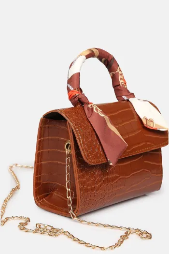 Crocodile Patterned Scarf Bag Tan