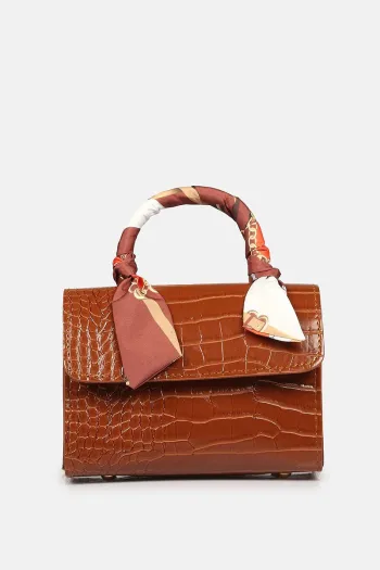 Crocodile Patterned Scarf Bag Tan