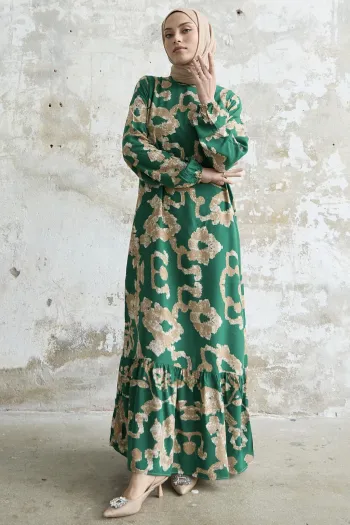 Green Viscose Dress with Abstract Pattern