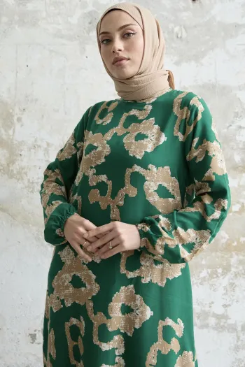 Green Viscose Dress with Abstract Pattern