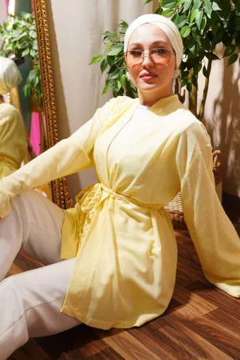 Knitted Belted Kimono Yellow