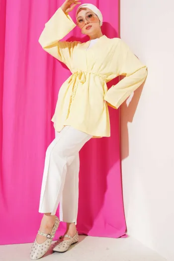 Knitted Belted Kimono Yellow