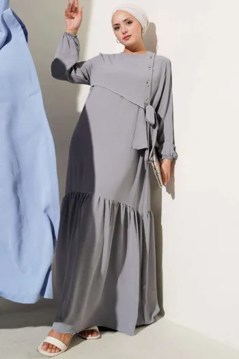 Tied Dress with Stoned Bird Eye Detail in Gray