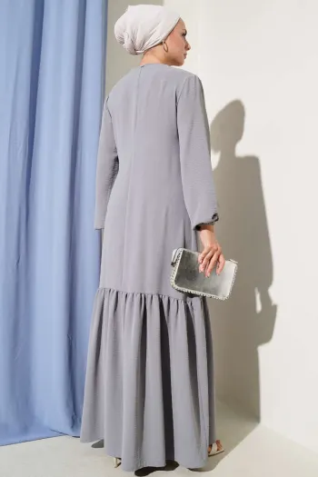 Tied Dress with Stoned Bird Eye Detail in Gray