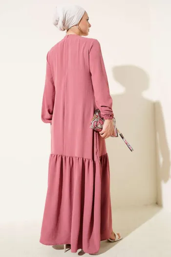 Tied Dress with Stoned Bird Eye Detail, Dusty Rose