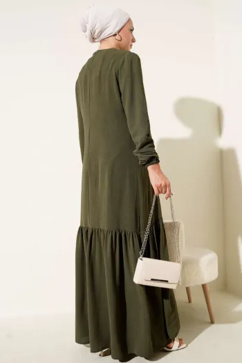Tied Dress with Stoned Bird Eye Detail Khaki