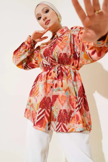 Mixed Pattern Shirt with Stitched Yoke, Burgundy