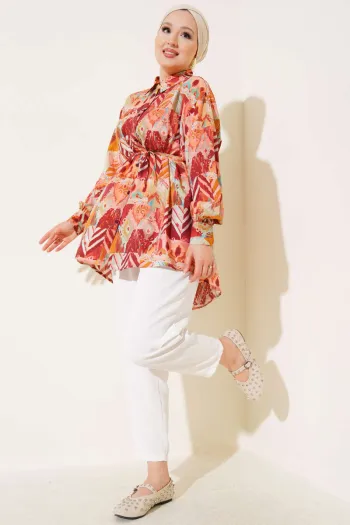 Mixed Pattern Shirt with Stitched Yoke, Burgundy