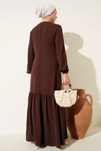 Tied Dress with Stoned Bird Eye Detail, Brown