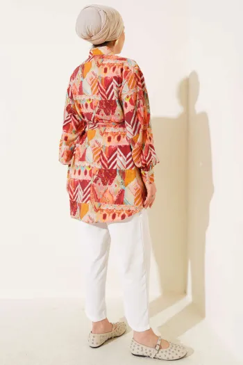 Mixed Pattern Shirt with Stitched Yoke, Burgundy