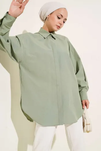 Basic Hidden Button Shirt Khaki