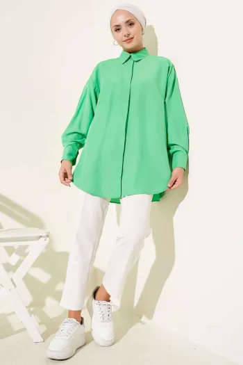 Basic Hidden Button Shirt Green