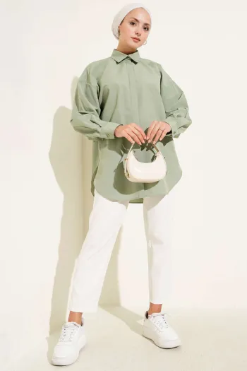 Basic Hidden Button Shirt Khaki