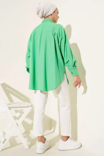 Basic Hidden Button Shirt Green
