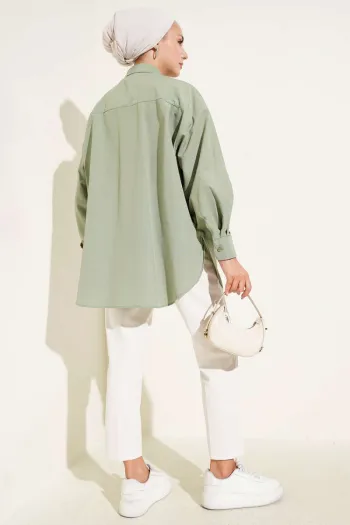 Basic Hidden Button Shirt Khaki
