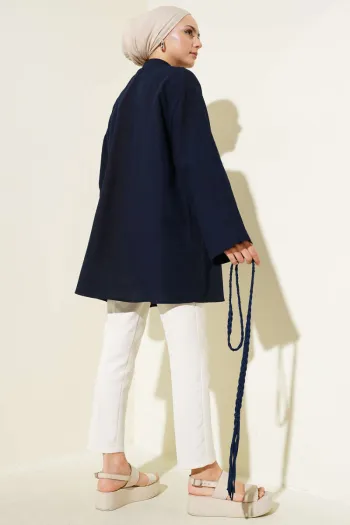 Knitted Belted Kimono Navy Blue