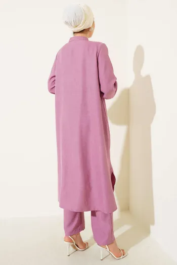 Long Tunic Two-Piece Set with Stone Detail on the Front Dusty Rose