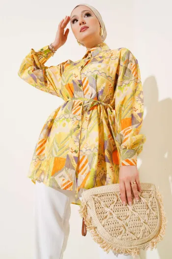Mixed Pattern Shirt with Stitched Yoke Yellow