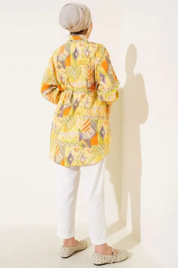 Mixed Pattern Shirt with Stitched Yoke Yellow