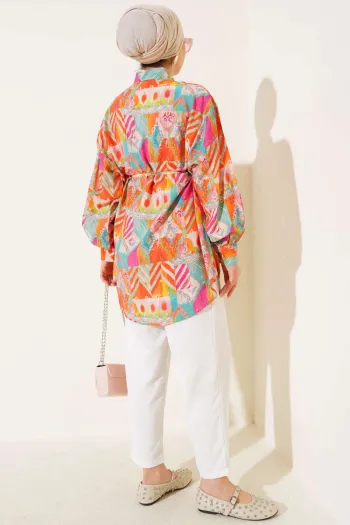 Mixed Pattern Shirt Orange with Stitched Yoke