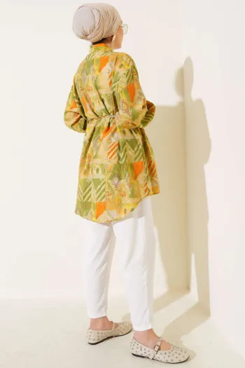 Mixed Pattern Shirt with Stitched Yoke Green