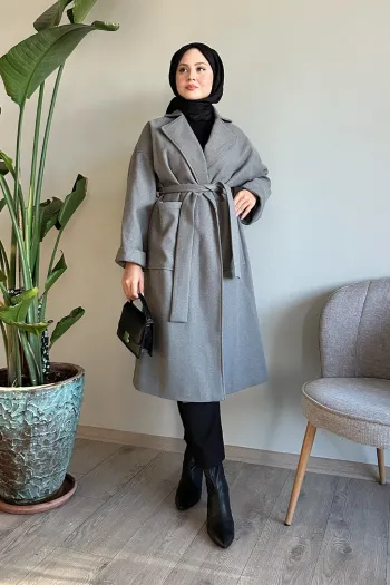 Wide Sleeve Double Breasted Grey Cashmere Coat