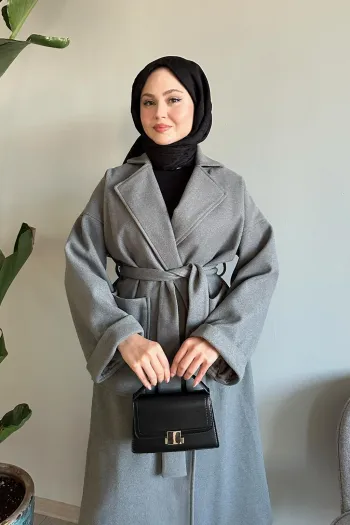 Wide Sleeve Double Breasted Grey Cashmere Coat