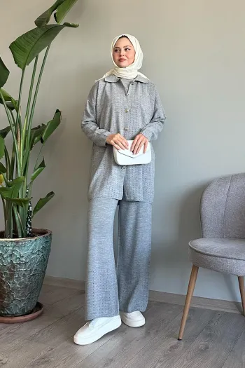 Stylish Gray Knitted Jumpsuit with Buttons