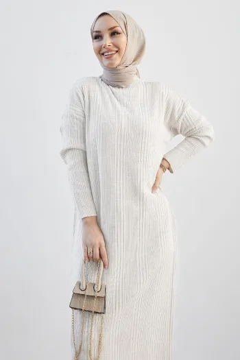 Cream coloured maxi knit dress with turtleneck neck