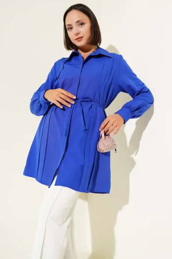 Sax Blue Tunic with Front Tie Belt