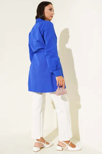 Sax Blue Tunic with Front Tie Belt