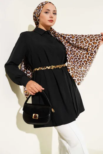 Black Tunic with Front Tie and Belt