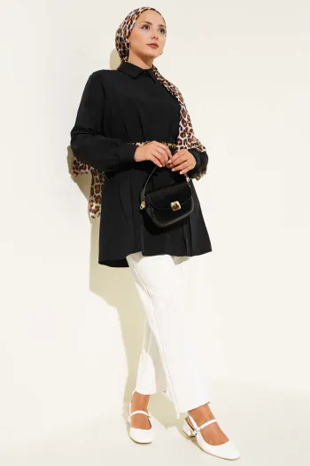 Black Tunic with Front Tie and Belt