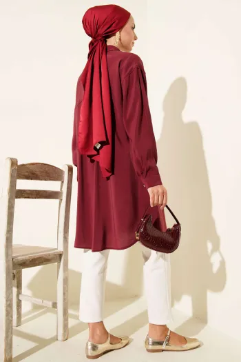Burgundy Long Tunic with Stone Buttons