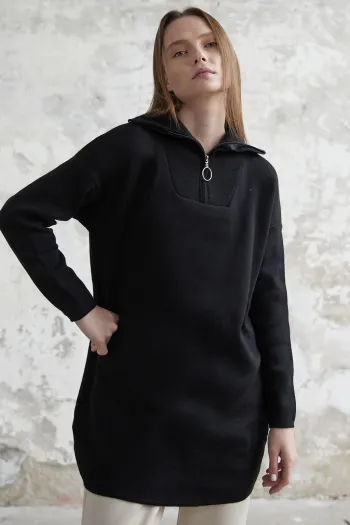 Remy Zip-Up Knit Sweater - Black