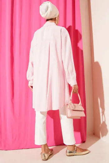 Stone Button Long Tunic Pink