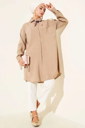Stone Button Long Tunic Latte