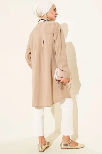 Stone Button Long Tunic Latte