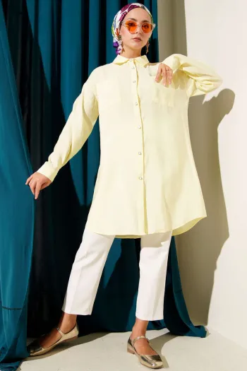 Stone Button Long Tunic Yellow