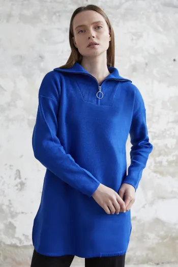 Remy Zippered Knit Sweater - Royal Blue