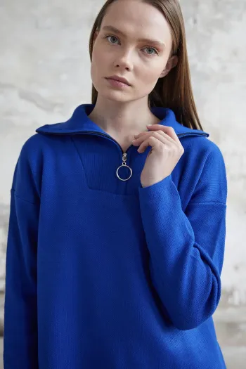 Remy Zippered Knit Sweater - Royal Blue