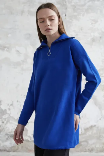 Remy Zippered Knit Sweater - Royal Blue